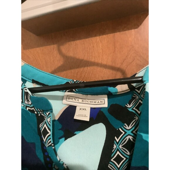 Dana Buchman New Without Tags Women’s XXL Green White Henley Blouse Floral - Picture 3 of 4